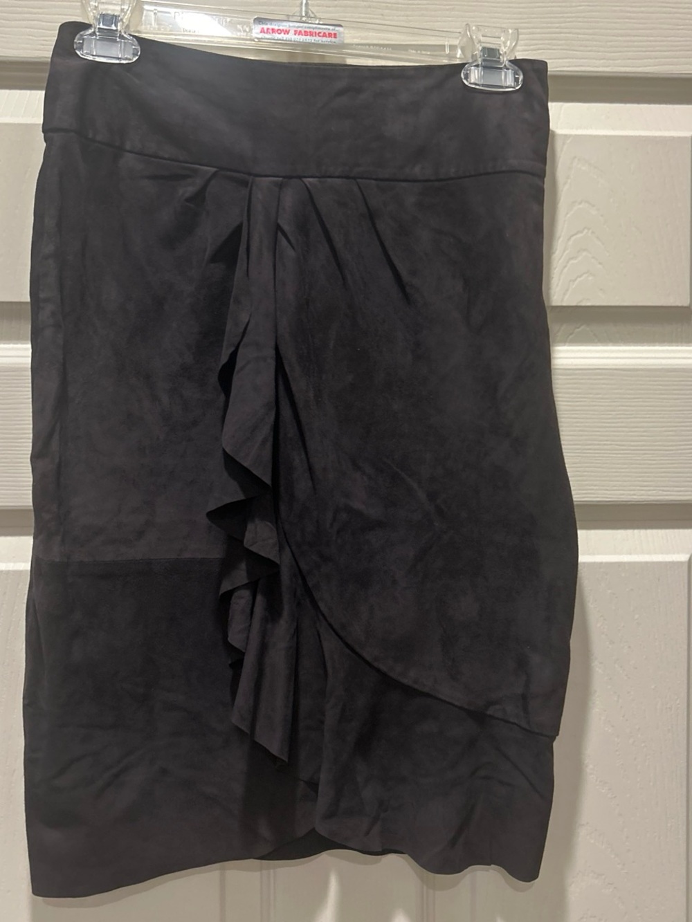 Ba&sh Suzette Women's Black suede Ruffle Front Skirt with wrap effect.